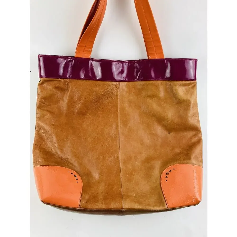 Kate Landry Large Shoulder Bag Purse Orange Pink Floral Lining Beautiful Hobo Br